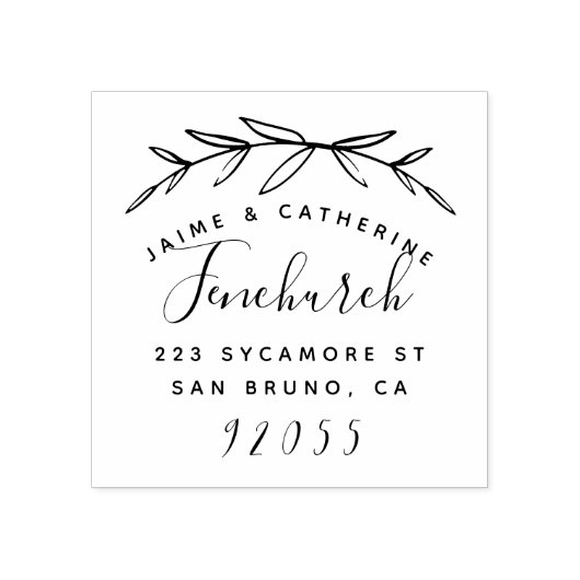 Rustikale botanische Verheiratete Rücksendeadresse Gummistempel (Prägung)