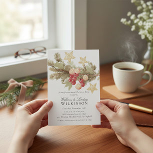 Rustikale botanische Weihnachtsfeier-Einladung QR Einladung