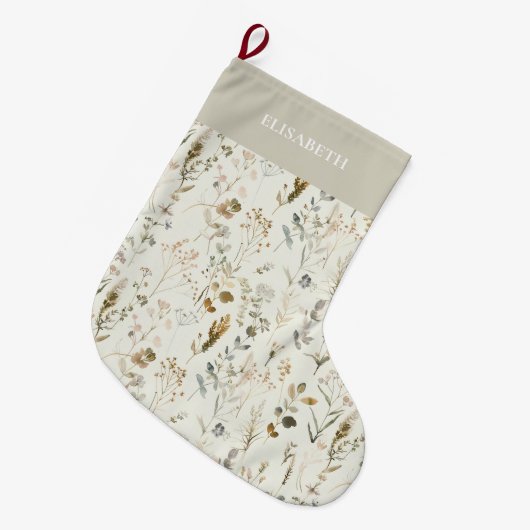 Rustikale botanische Wildblume Großer Weihnachtsstrumpf (Vorderansicht (hängend))