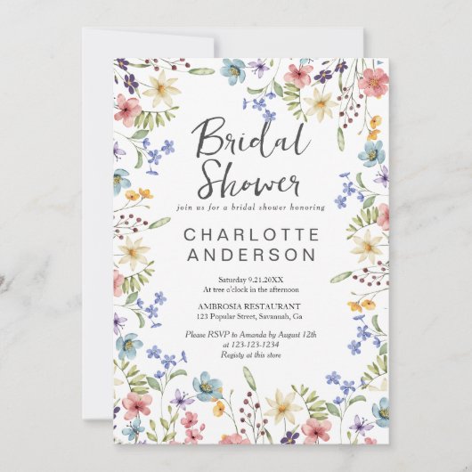 Rustikale botanische Wildblume Weißes Brautparty Einladung (Vorderseite)