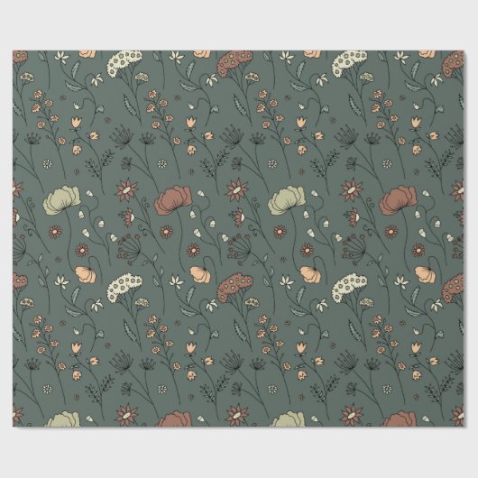 Rustikale botanische Wildblumen im Grünen Pfirsich Geschenkpapier (Flach)