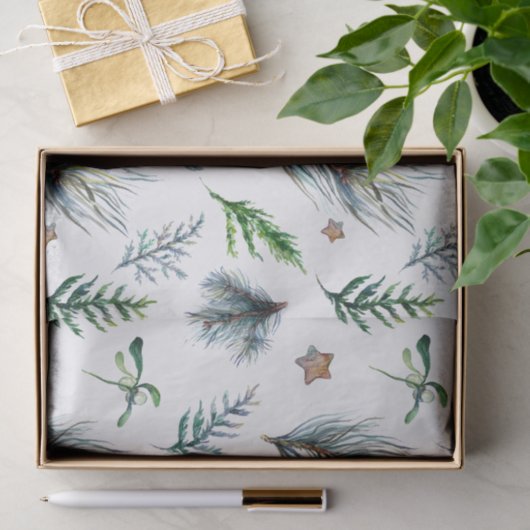 Rustikale Botanische Woodsy Pine Tree Blätter Seidenpapier (Geschenk)