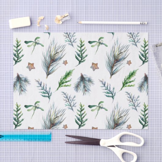 Rustikale Botanische Woodsy Pine Tree Blätter Seidenpapier (Handwerk)