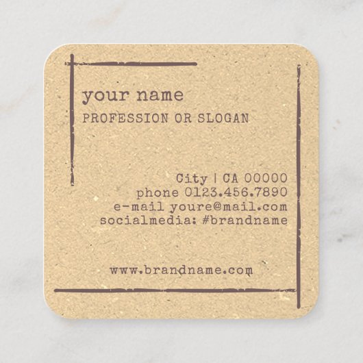 Rustikale Boutique Blume Chic Natural Brown Quadratische Visitenkarte (Rückseite)