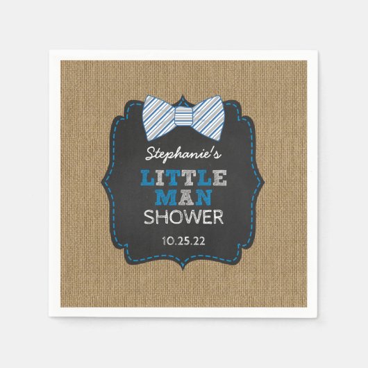 Rustikale Bow Krawatte Little Man Oh Junge Babydus Serviette (Vorderseite)