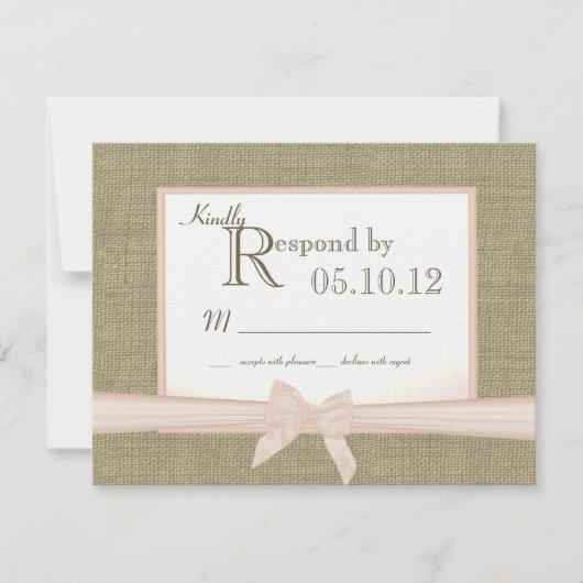 Rustikale Bow- und Burlap-Hochzeitsreaktion RSVP Karte (Vorderseite)