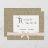 Rustikale Bow- und Burlap-Hochzeitsreaktion RSVP Karte (Vorne/Hinten)