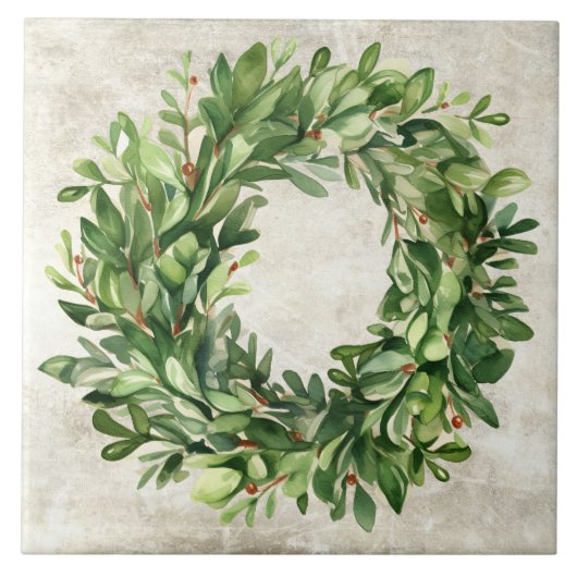 Rustikale Boxwood Berries Neutrale Vintage Wasserf Fliese (Vorderseite)