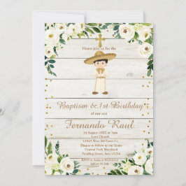 Rustikale Boy Gold Taufe Erster Geburtstag mexikan Einladung