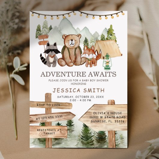 Rustikale Boy Woodland Forest Animals Kinderdusche Einladung