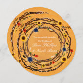 Rustikale Branchen & blumengelbe Hochzeitsfeier Einladung (Vorne/Hinten)