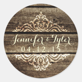 Rustikale Brauerei Damask Vintage Hochzeitsticker Runder Aufkleber