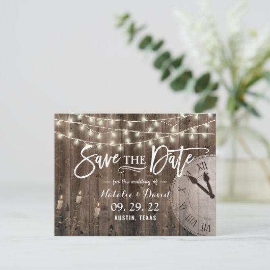 Rustikale Brauerei Hochzeit retten Datum Ankündigungspostkarte (Stehend Vorderseite)