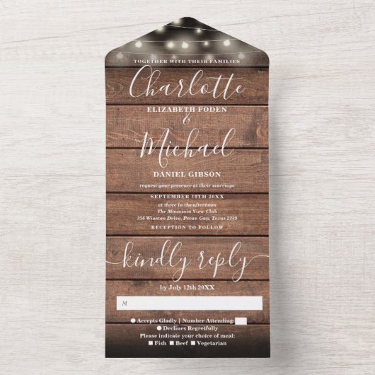 Rustikale Brauerei-Streichellichter Hochzeit All In One Einladung (Innen Boden)