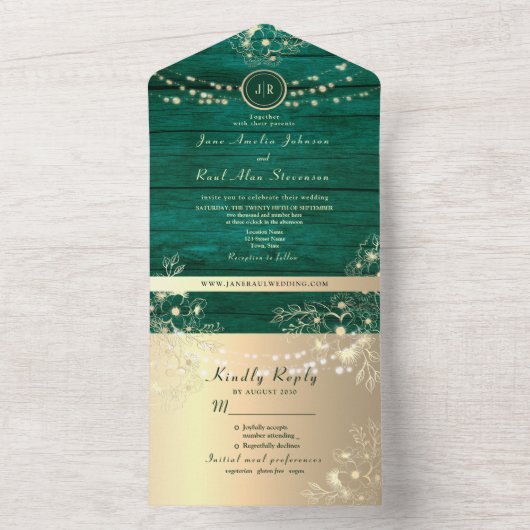 Rustikale Brauerei-Streichellichter Hochzeit All In One Einladung (Innen Boden)