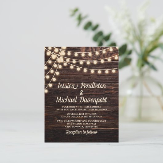 Rustikale Brauerei-Streichellichter Hochzeit Einladung (Stehend Vorderseite)