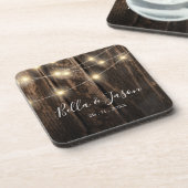 Rustikale Brauerei-Streichellichter Hochzeitsfeier Getränkeuntersetzer (Linke Seite)