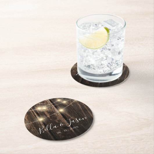 Rustikale Brauerei-Streichellichter Hochzeitsfeier Runder Pappuntersetzer (Vor Ort)