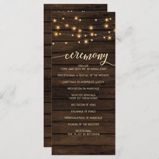 Rustikale Brauerei Streichellichter Hochzeitsprogr Programm (Vorne/Hinten)