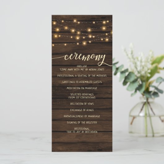 Rustikale Brauerei Streichellichter Hochzeitsprogr Programm (Stehend Vorderseite)