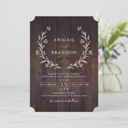 Rustikale Brauerei Wood Boho Floral Country Weddin Einladung (Stehend Vorderseite)