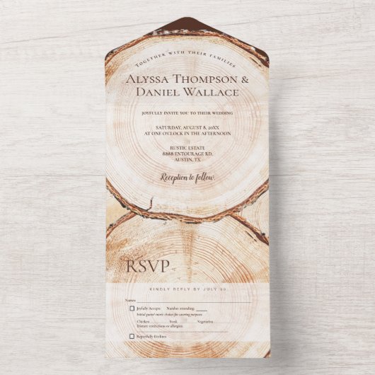 Rustikale Brauereiringe aus Hochholz All In One Einladung (Innen Boden)