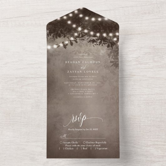 Rustikale Braun-Ätherische Baumsäulen-Lichter Hoch All In One Einladung (Innen Boden)