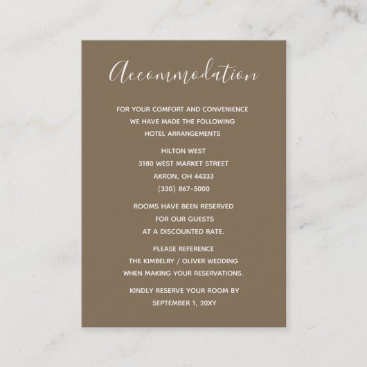 Rustikale Braun einfache Kalligrafie Moderne Hochz Begleitkarte (Vorderseite)