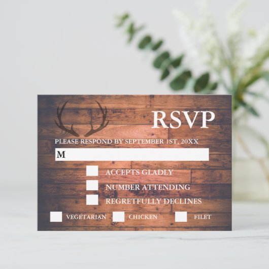 Rustikale Braun-Holz-String Lights - Auswahl RSVP Karte (Stehend Vorderseite)