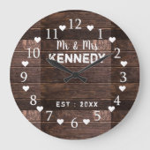 Rustikale Braun-Holzhochzeit Große Wanduhr (Vorderseite)