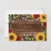 Rustikale Braun-Sonnenblumen und Rote Rose-Hochzei RSVP Karte (Rückseite)