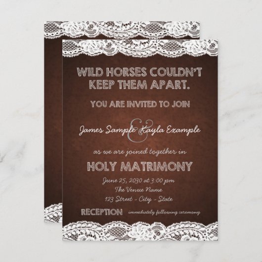 Rustikale Braun- und Weißspitzenhochzeit Einladung (Vorne/Hinten)