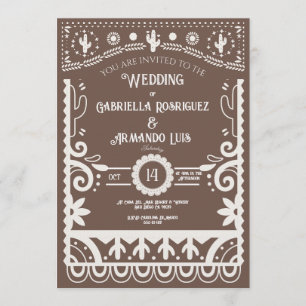 Rustikale Braun-Weiße Hochzeit mit Papel Picado  Einladung