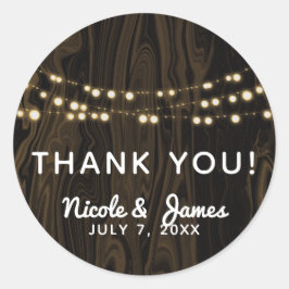 Rustikale Braun-Whimsical-Holz-String-Lichter Hoch Runder Aufkleber