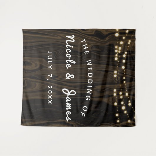 Rustikale Braun-Whimsical-Holz-String-Lichter Hoch Wandteppich (Vorderseite (Horizontal))