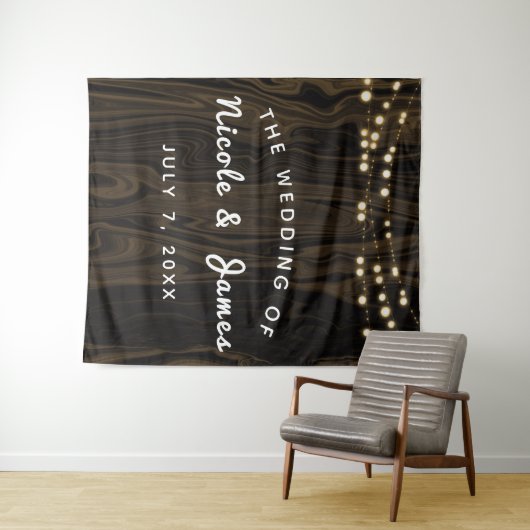 Rustikale Braun-Whimsical-Holz-String-Lichter Hoch Wandteppich (Beispiel (Horizontal))