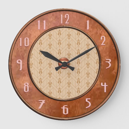 Rustikale, braune Art-Deco-Uhr Große Wanduhr (Vorderseite)
