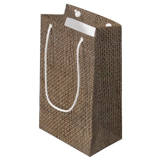 Rustikale braune gedruckte Hintergrund im Jute-Loo Kleine Geschenktüte (Vorderseite Schrägansicht)