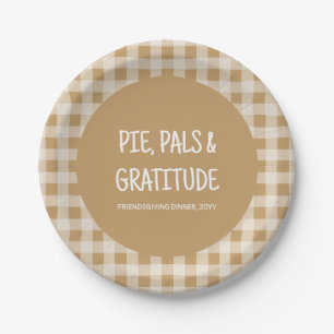 Rustikale braune Gingham-Friendsgiving-Dinnerparty Pappteller