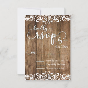 Rustikale braune Holz mit spitzenartiger Scrollarb RSVP Karte