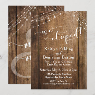 Rustikale braune Holz- und Lichter Wir haben uns d Einladung