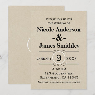 Rustikale braune Kraftpapier-Minimalisten-Hochzeit Einladung
