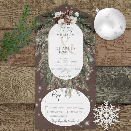 Rustikale Braune Pine Winter Sparkasse Abendessen All In One Einladung