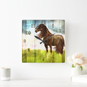 Rustikale, braune Reitpferde Quadratische Wanduhr (Zuhause)