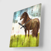 Rustikale, braune Reitpferde Quadratische Wanduhr (Winkel)