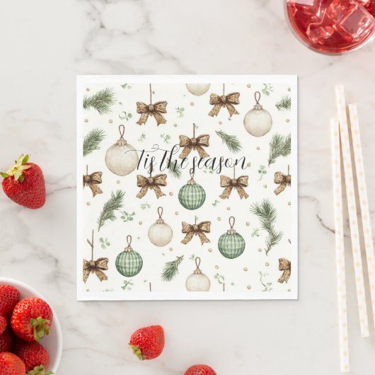 Rustikale braune Schleifen Creme Grün Weihnachten Serviette (Beispiel)