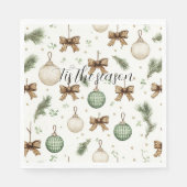 Rustikale braune Schleifen Creme Grün Weihnachten Serviette (Vorderseite)