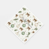 Rustikale braune Schleifen Creme Grün Weihnachten Serviette (Ecke)
