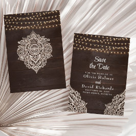Rustikale braune String-Light-Save the Date-Karte Einladung