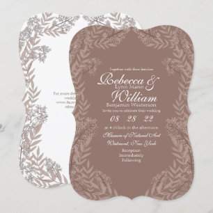 Rustikale braune Tannhochzeit Vintage-Botanik Einladung